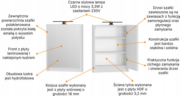 Szafa szafka łazienkowa wisząca z lustrem 50 lakier biały połysk OMEBLE 15