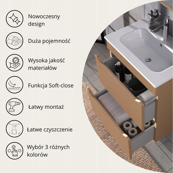 Ryflowana Szafka podumywalkowa 60 KASZMIR 2 szuflady Omeble. 9