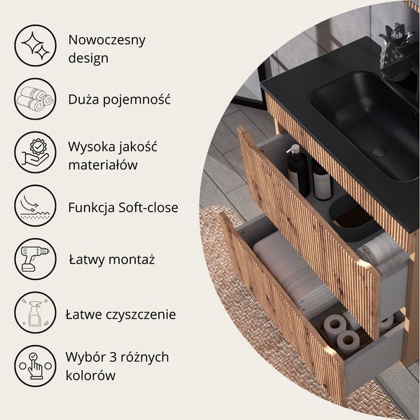 Ryflowana Szafka podumywalkowa 70 DĄB/KASZMIR 2 szuflady Omeble. 12