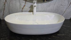 Umywalka nablatowa 60x40x13 biała owalna zaokrąglona ceramiczna Omeble 7