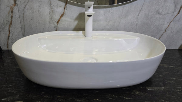 Umywalka nablatowa 60x40x13 biała owalna zaokrąglona ceramiczna Omeble 7