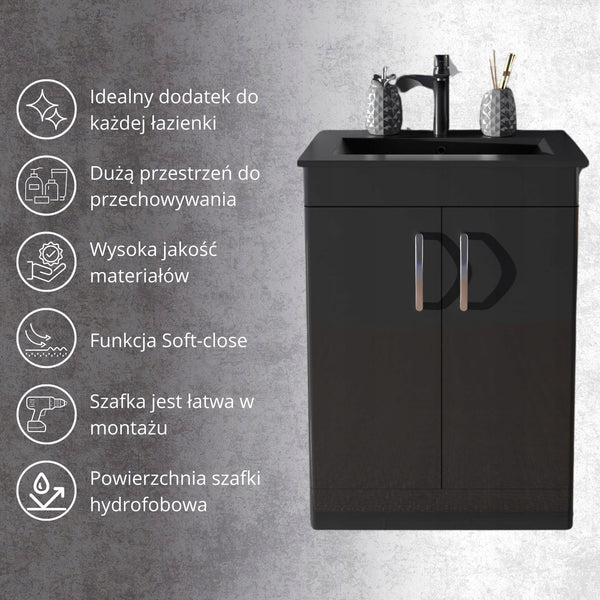 Szafka stojąca podumywalkowa 60 czarna malowana wysoki połysk OMEBLE 7