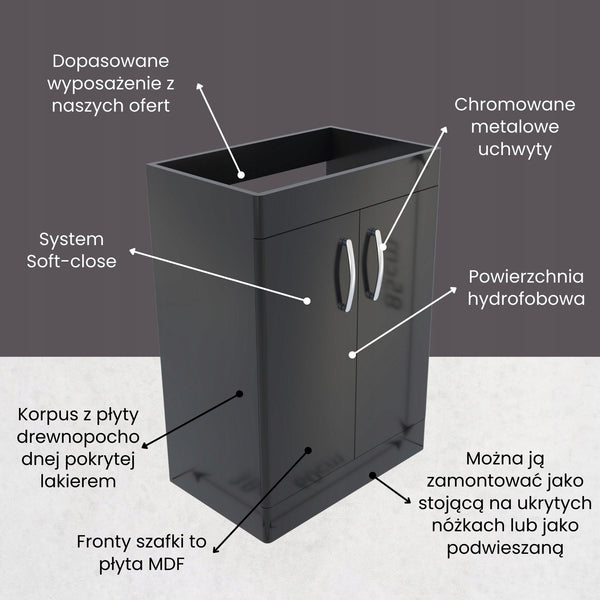 Szafka stojąca podumywalkowa 60 czarna malowana wysoki połysk OMEBLE 8