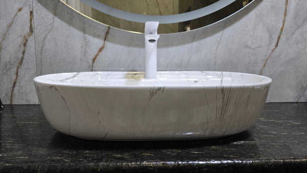 Umywalka nablatowa 60x40x13 MARMUR owalna zaokrąglona ceramiczna Omeble 7