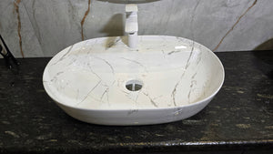 Umywalka nablatowa 60x40x13 MARMUR owalna zaokrąglona ceramiczna Omeble 8