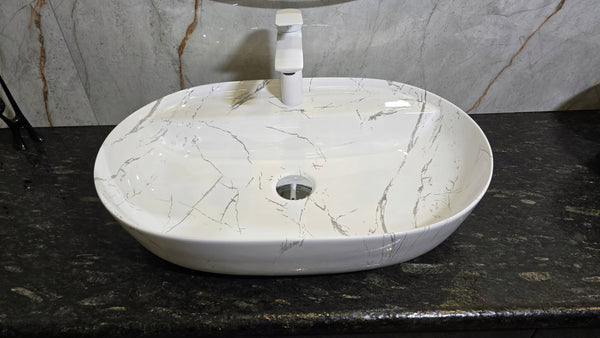 Umywalka nablatowa 60x40x13 MARMUR owalna zaokrąglona ceramiczna Omeble 8