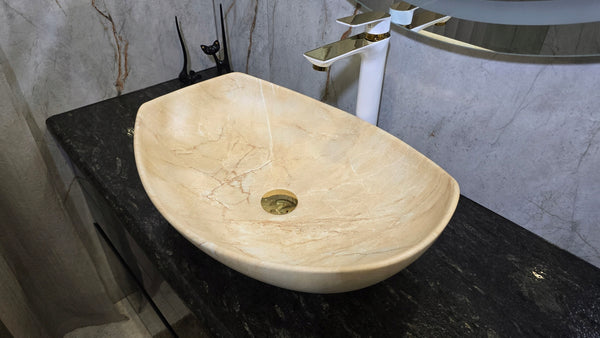 Umywalka nablatowa beżowa 55x40x15 TRAWERTYN / PIASKOWIEC ceramiczna Omeble 6