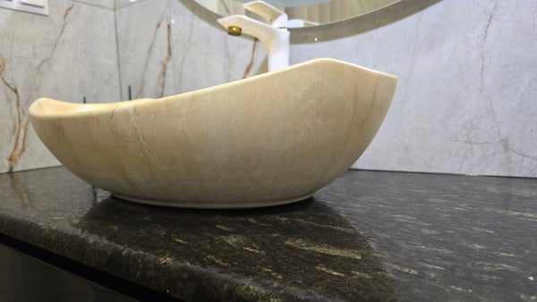 Umywalka nablatowa beżowa 55x40x15 TRAWERTYN / PIASKOWIEC ceramiczna Omeble 8