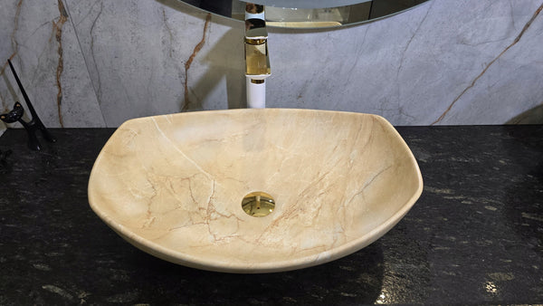 Umywalka nablatowa beżowa 55x40x15 TRAWERTYN / PIASKOWIEC ceramiczna Omeble 9