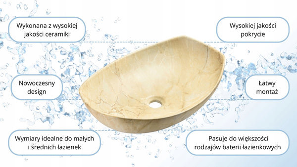Umywalka nablatowa beżowa 55x40x15 TRAWERTYN / PIASKOWIEC ceramiczna Omeble 12