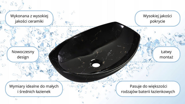 Umywalka nablatowa 55x40x15 CZARNY / KAMIEŃ ceramiczna Omeble 13