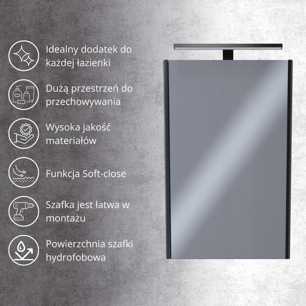 Szafka łazienkowa z lustrem i LED 50 SZARA malowana wysoki połysk OMEBLE 6