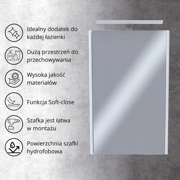 Szafka łazienkowa z lustrem 50 biała malowana wysoki połysk OMEBLE 5