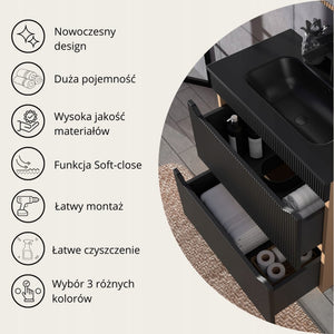 Ryflowana Szafka podumywalkowa 60 CZARNY/KASZMIR 2 szuflady Omeble. 11