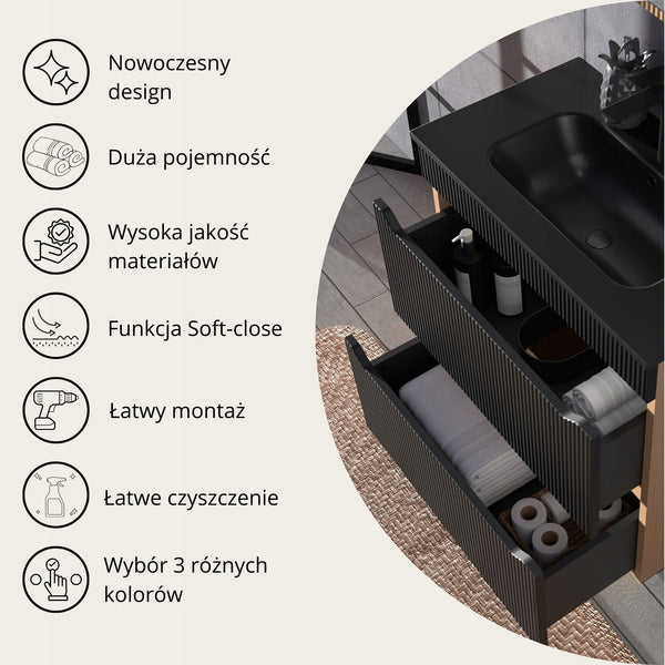 Ryflowana Szafka podumywalkowa 60 CZARNY/KASZMIR 2 szuflady Omeble. 11