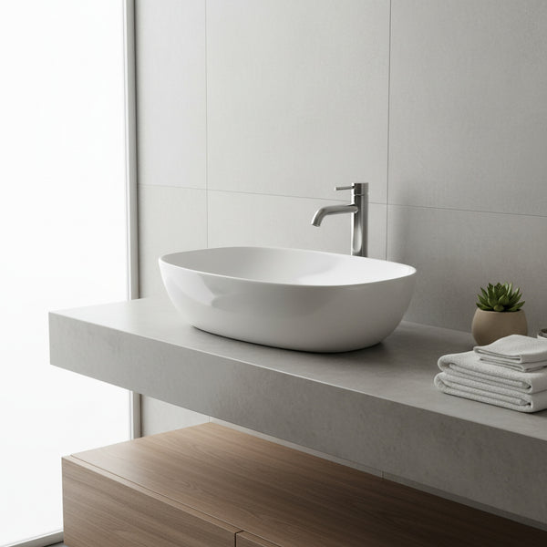 Umywalka nablatowa 60x38x14 biała owalna zaokrąglona ceramiczna Omeble 3
