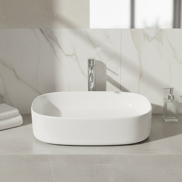Umywalka nablatowa 51x37x12 biała owalna zaokrąglona ceramiczna Omeble 2