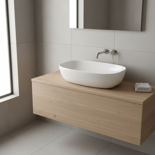 Umywalka nablatowa 60x38x14 biała owalna zaokrąglona ceramiczna Omeble 4