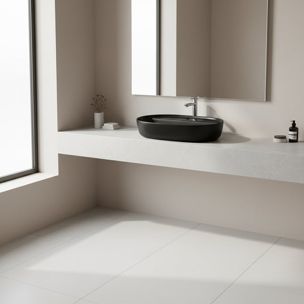 Umywalka nablatowa 60x40x13 Czarny Mat owalna zaokrąglona ceramiczna Omeble 3