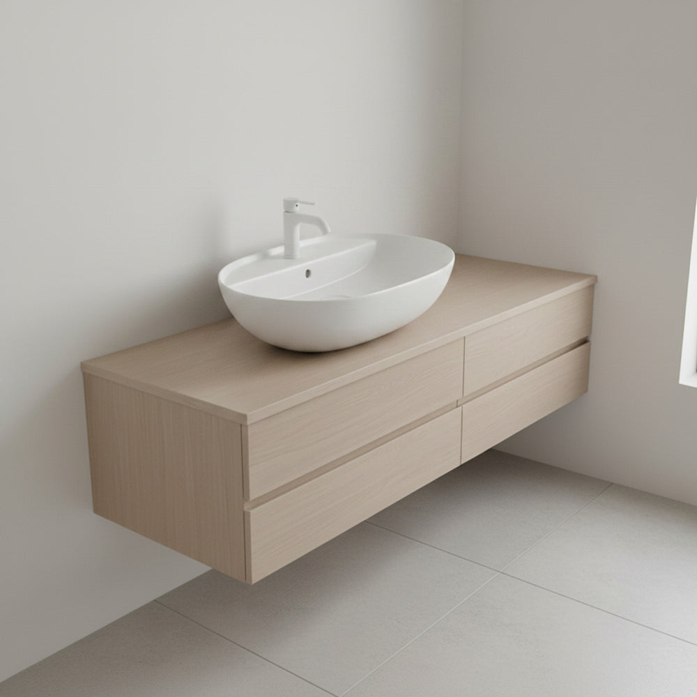 Umywalka nablatowa 50x40x13 biała owalna zaokrąglona ceramiczna Omeble