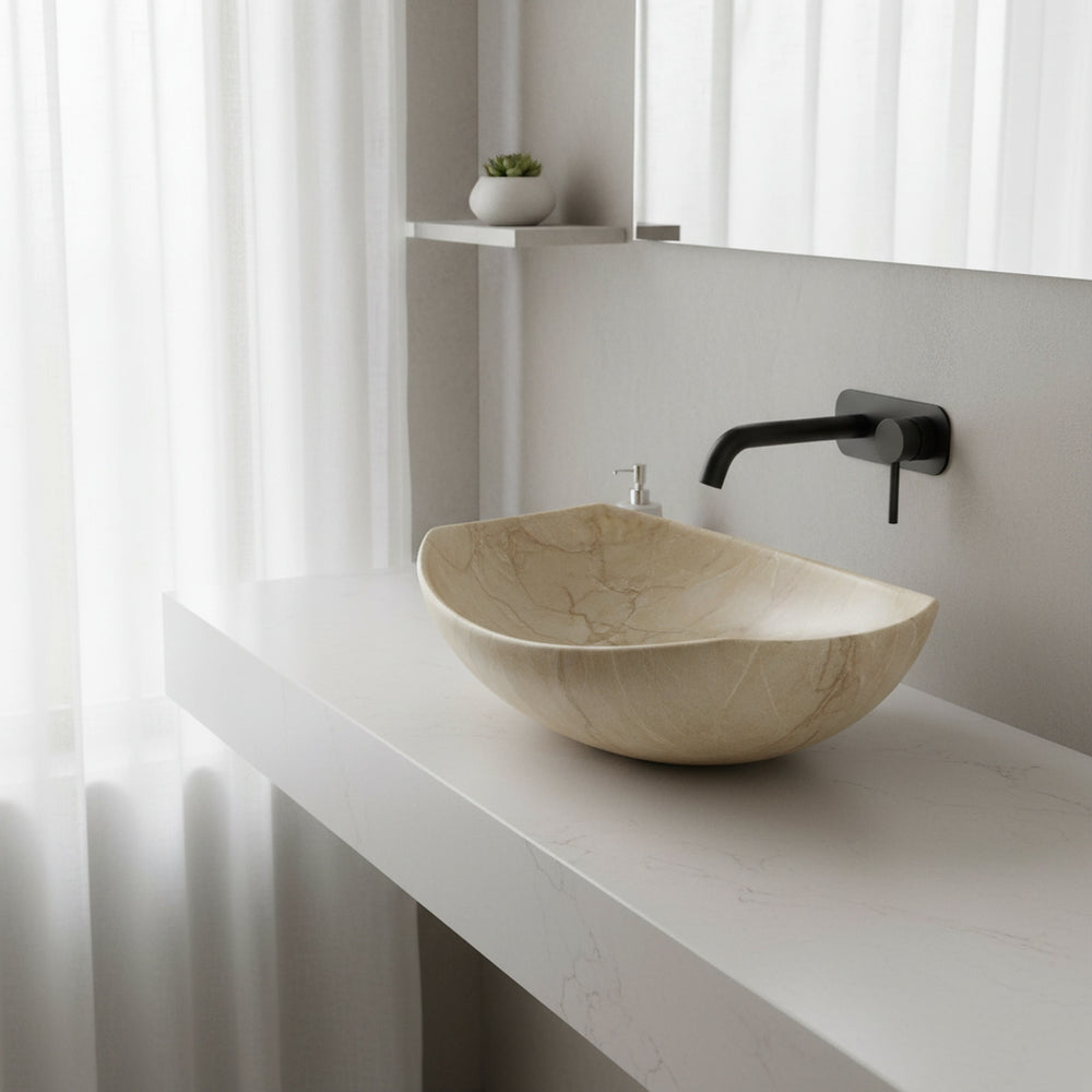 Umywalka nablatowa beżowa 55x40x15 TRAWERTYN / PIASKOWIEC ceramiczna Omeble