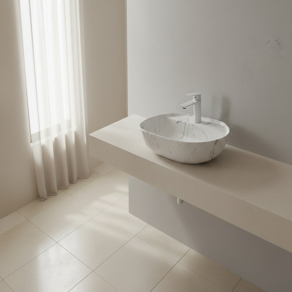 Umywalka ceramiczna nablatowa kolor marmur 50x40x13 Omeble