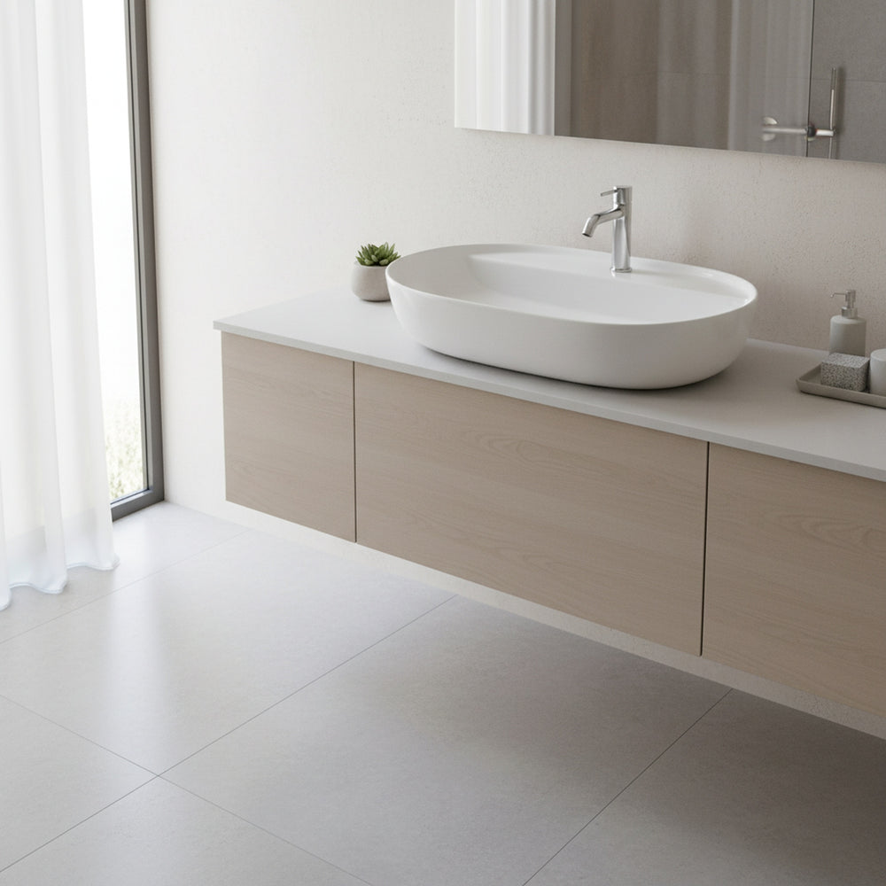 Umywalka nablatowa 60x40x13 biała owalna zaokrąglona ceramiczna Omeble