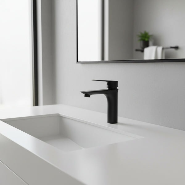 Bateria nablatowa Łazienkowa czarna okrągła kran czarny 13x13 cm Mosiądz 4
