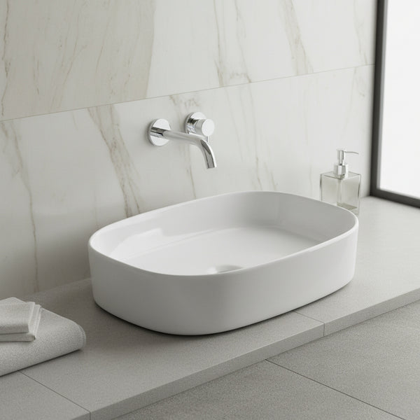 Umywalka nablatowa 51x37x12 biała owalna zaokrąglona ceramiczna Omeble 3