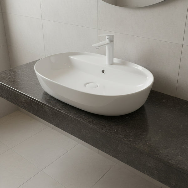 Umywalka nablatowa 60x40x13 biała owalna zaokrąglona ceramiczna Omeble 4