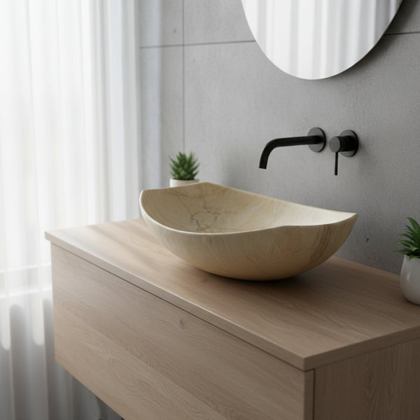 Umywalka nablatowa beżowa 55x40x15 TRAWERTYN / PIASKOWIEC ceramiczna Omeble 3