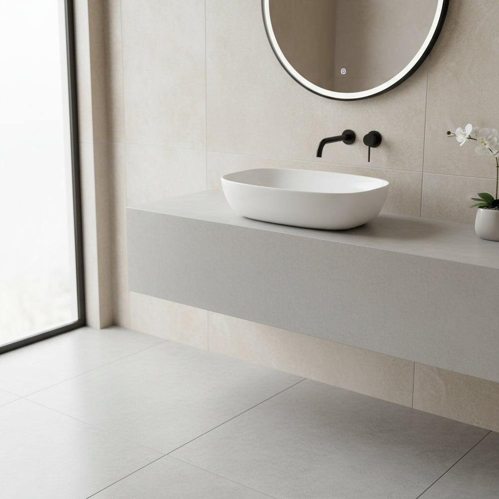Umywalka nablatowa 60x38x14 biała owalna zaokrąglona ceramiczna Omeble