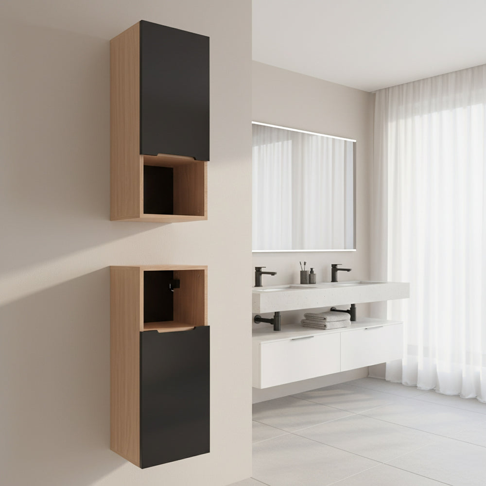 Szafka boczna łazienkowa wisząca szary mat/dąb 75x30x30
