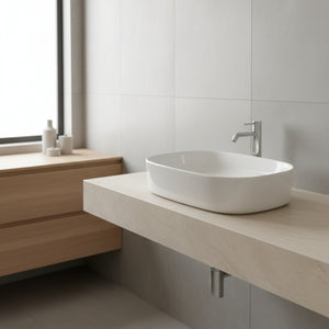 Umywalka nablatowa 51x37x12 biała owalna zaokrąglona ceramiczna Omeble