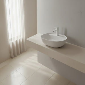 Umywalka nablatowa 50x40x13 biała owalna zaokrąglona ceramiczna Omeble