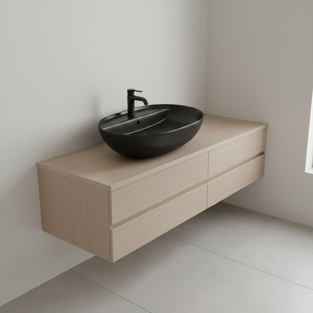 Umywalka nablatowa 60x40x13 Czarny Mat owalna zaokrąglona ceramiczna Omeble