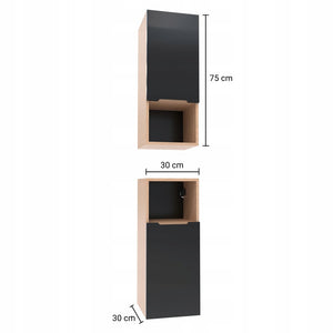 Szafka boczna łazienkowa wisząca szary mat/dąb 75x30x30 9