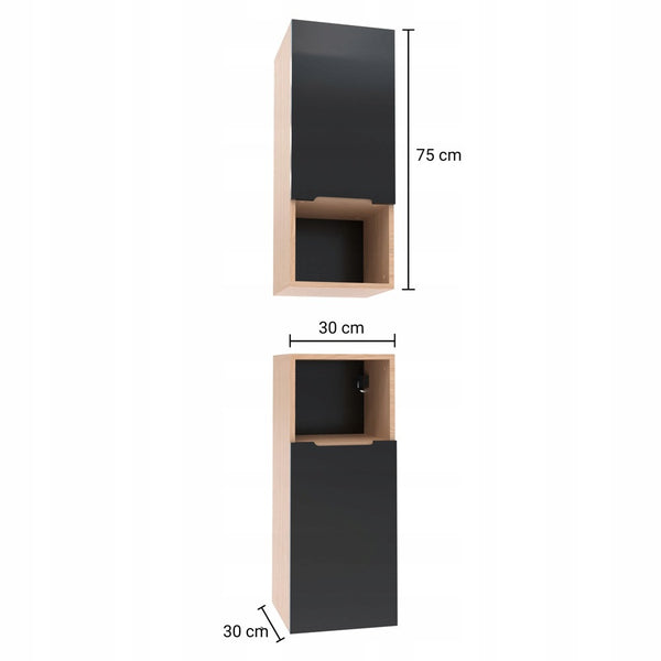 Szafka boczna łazienkowa wisząca szary mat/dąb 75x30x30 9