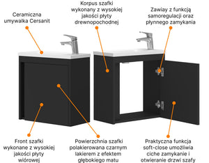 Zestaw szafka z lustrem i LED oraz szafka 40 z umywalką czarny 14