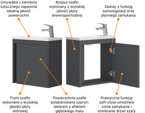 Szafka łazienkowa wisząca z umywalką 50 cm antracyt 12