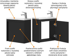 Szafka łazienkowa wisząca z umywalką 50 cm czarny mat 14