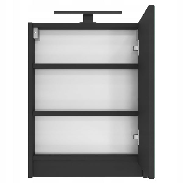 Szafka podwieszane 50 czarny mat z lustrem i lampą LED 7