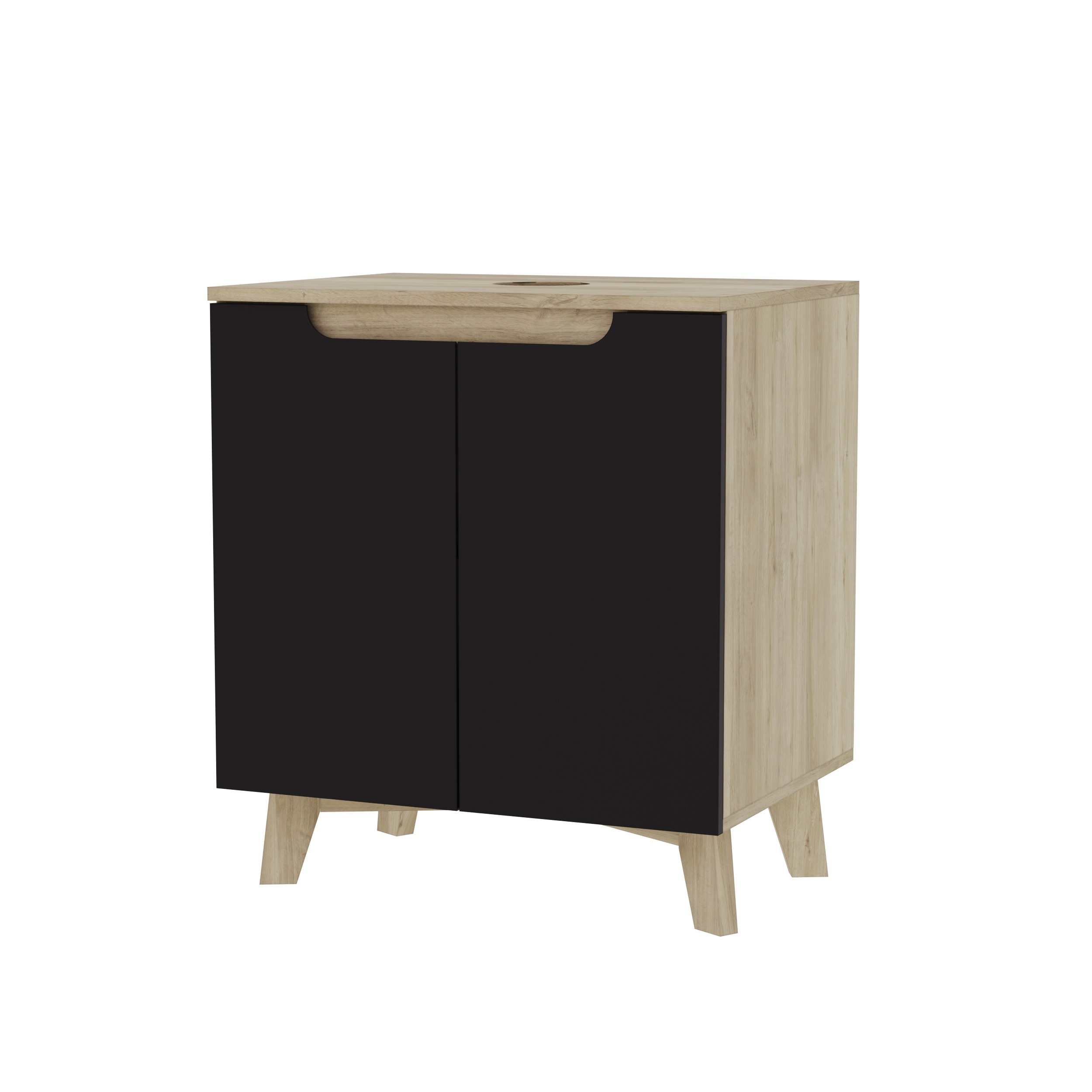 Szafka pod umywalkę dwudrzwiowa czarne 60x45x70 dąb słoneczny wisząca/stoją