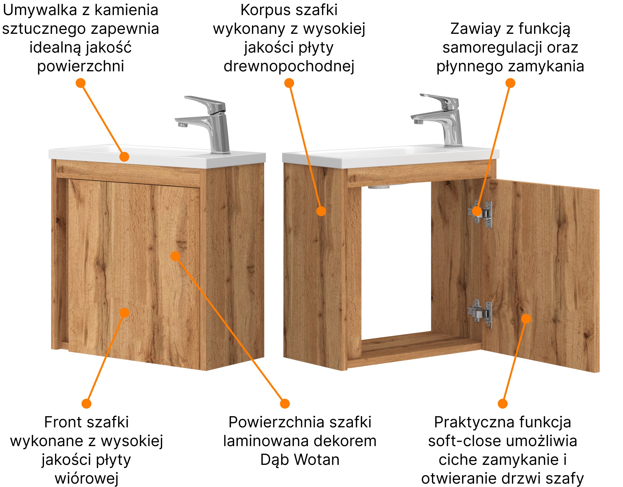 Szafka łazienkowa wisząca z umywalką 50 cm dąb wotan - obrazek 7