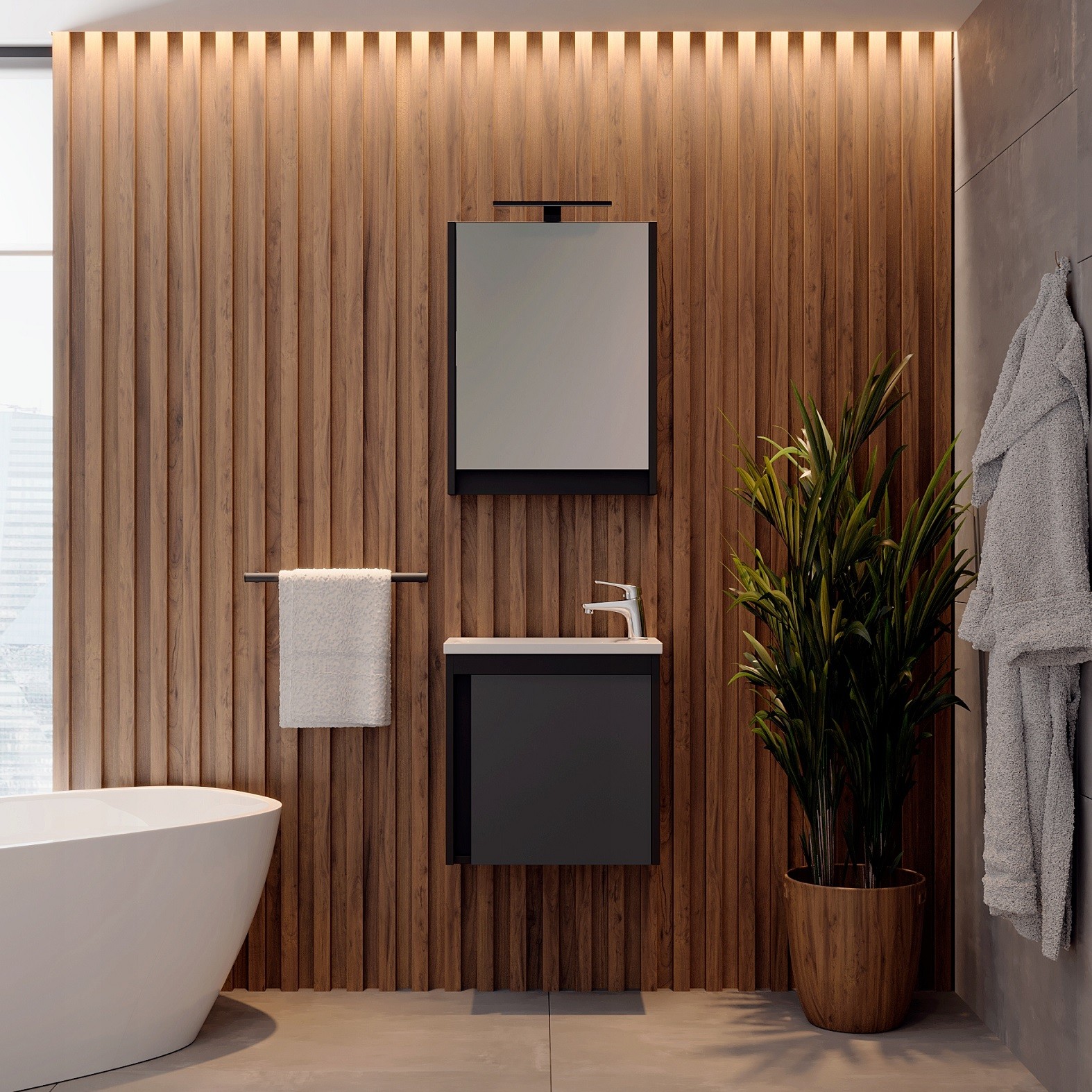 Zestaw szafka z lustrem i LED oraz szafka z umywalką antracyt - obrazek 2