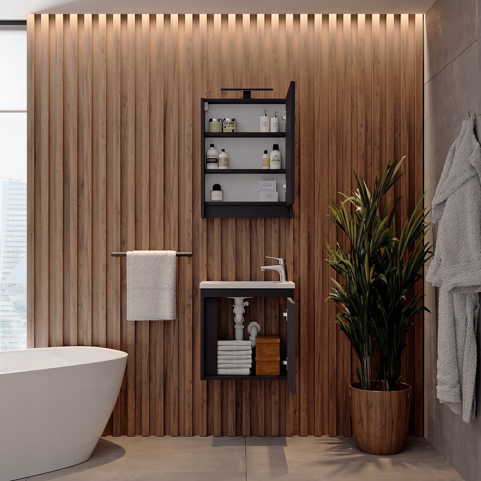 Zestaw szafka z lustrem i LED oraz szafka z umywalką antracyt - obrazek 3