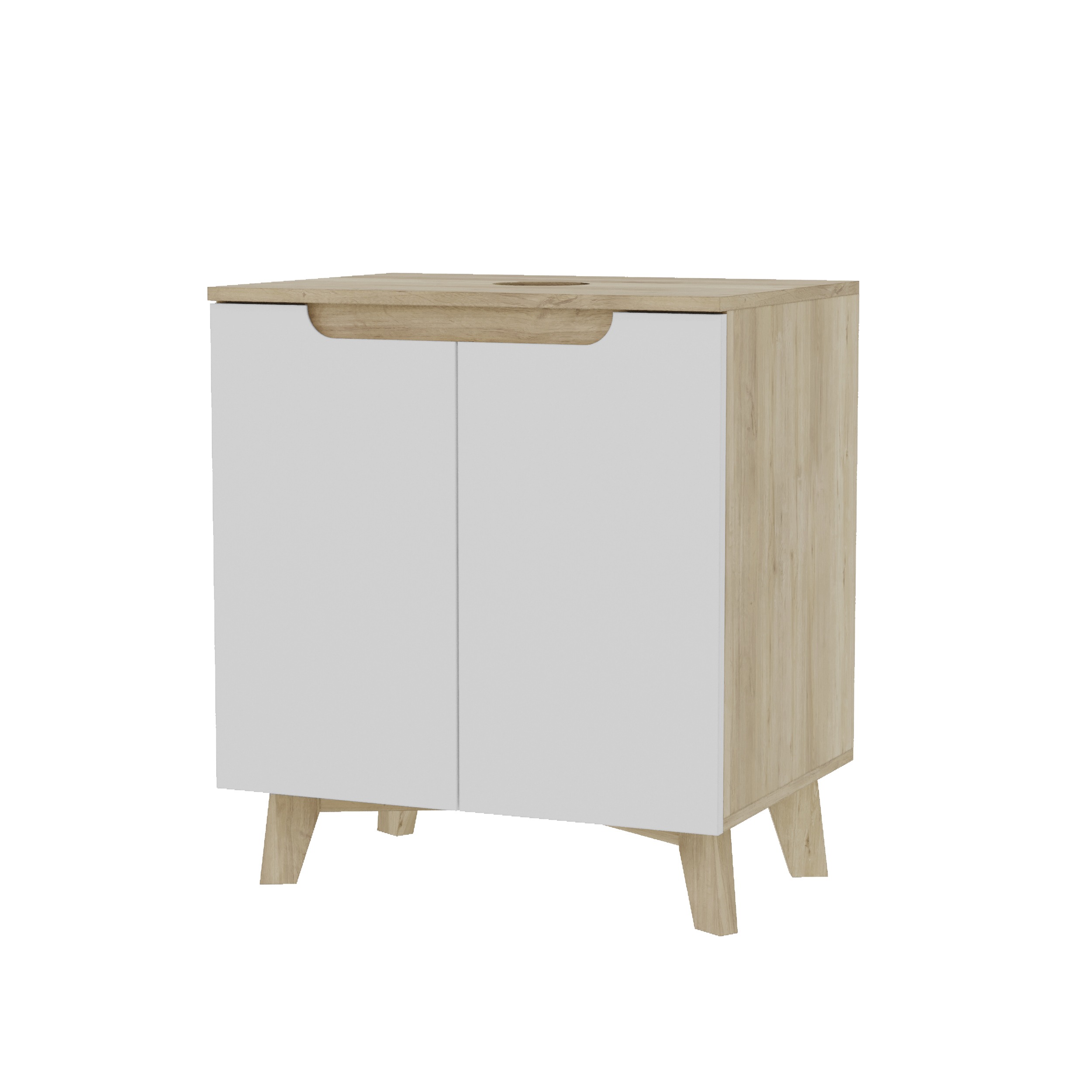 Szafka pod umywalkę biała dwudrzwiowa 60 x 45 x 70 cm dąb słoneczny, biały