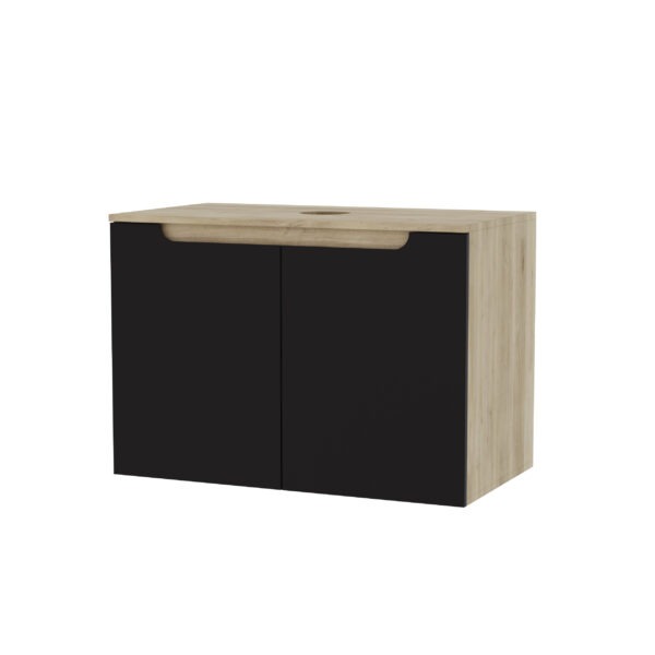 Szafka pod umywalkę dwudrzwiowa czarne 80x45x70 dąb słoneczny wisząca/stoją
