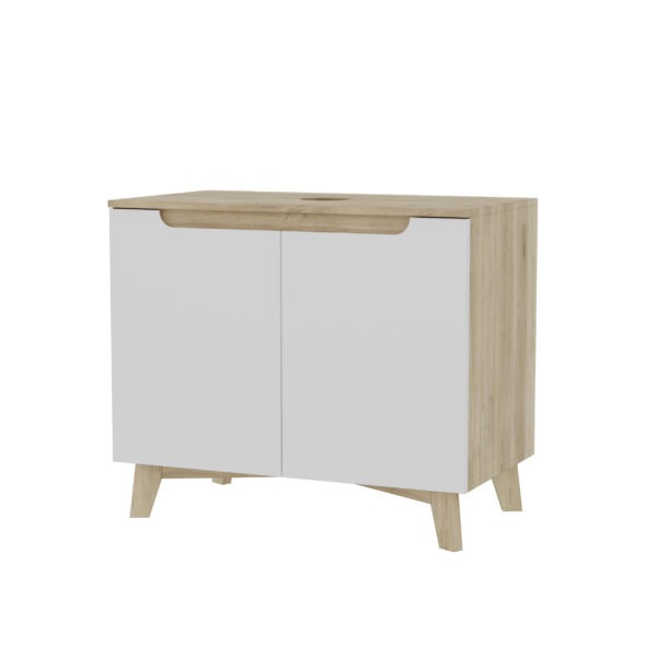 Szafka pod umywalkę biała dwudrzwiowa 80 x 45 x 70 cm dąb słoneczny, biały